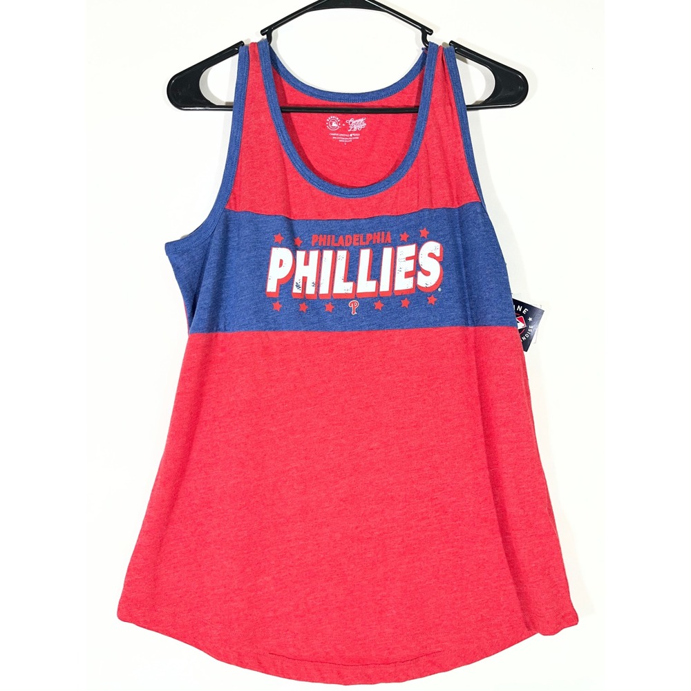 MLB‎ Philadelphia Phillies Tank Top Women L Red Blue Colorblock Campus Lifestyle